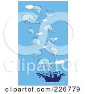 Dead Whals Floating In The Sky Above A Whaling Ship Over Blue