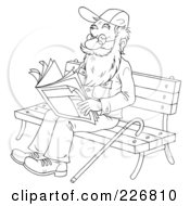 Poster, Art Print Of Coloring Page Outline Of A Senior Man Reading On A Bench