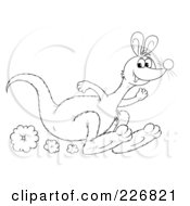 Royalty Free RF Clipart Illustration Of A Coloring Page Outline Of A Hopping Kangaroo by Alex Bannykh