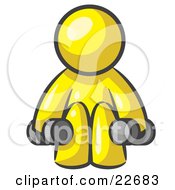 Poster, Art Print Of Yellow Man Lifting Dumbells While Strength Training
