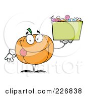 Poster, Art Print Of Happy Jackolantern Holding Up A Bin Of Halloween Candy