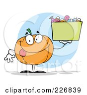 Poster, Art Print Of Happy Pumpkin Holding Up A Bin Of Halloween Candy