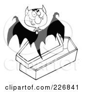 Black And White Vampire Bat Flying Above A Coffin