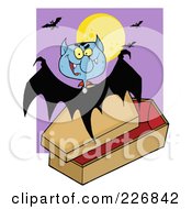 Vampire Bat Hovering Above A Coffin Against A Full Moon