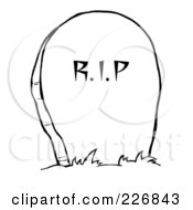Royalty Free RF Clipart Illustration Of A Coloring Page Outline Of A Stone RIP Tombstone In A Cemetery by Hit Toon