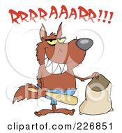 Poster, Art Print Of Growling Werewolf Holding A Bat And Trick Or Treat Bag