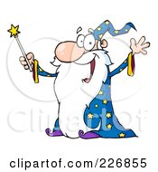 Royalty Free RF Clipart Illustration Of A Jolly Old Wizard In A Star Robe Holding Up His Wand by Hit Toon #COLLC226855-0037