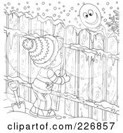 Poster, Art Print Of Coloring Page Outline Of A Boy Peeking Through A Fence At A Balloon