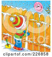 Poster, Art Print Of Brunette Boy Peeking Through A Fence At A Balloon
