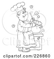 Poster, Art Print Of Coloring Page Outline Of A Happy Chef Making Soup