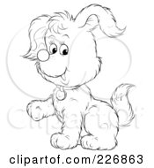 Royalty Free RF Clipart Illustration Of A Coloring Page Outline Of A Cute Puppy Lifting A Paw