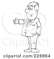 Royalty Free RF Clipart Illustration Of A Coloring Page Outline Of A Businessman Holding One Arm Out