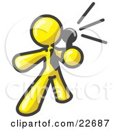 Clipart Illustration Of A Yellow Man Holding A Megaphone And Making An Announcement