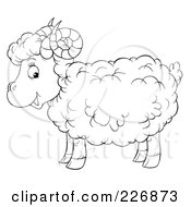 Poster, Art Print Of Coloring Page Outline Of A Cute Horned Sheep