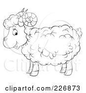 Royalty Free RF Clipart Illustration Of A Coloring Page Outline Of A Cute Horned Sheep by Alex Bannykh