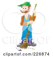 Poster, Art Print Of Airbrushed Man Sweeping A Floor