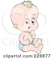 Royalty Free RF Clipart Illustration Of A Blond Baby Boy In A Blue Diaper by Alex Bannykh