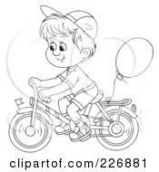 Poster, Art Print Of Coloring Page Outline Of A Boy Riding A Bike With A Balloon Attached