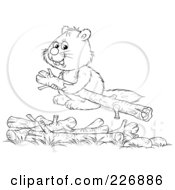 Poster, Art Print Of Coloring Page Outline Of A Cute Beaver Stacking Wood Logs