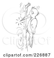 Royalty Free RF Clipart Illustration Of A Coloring Page Outline Of A Pecking Woodpecker by Alex Bannykh