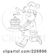 Poster, Art Print Of Coloring Page Outline Of A Chef Carrying A Fresh Cake