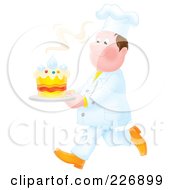 Poster, Art Print Of Airbrushed Chef Carrying A Fresh Cake