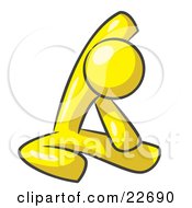 Clipart Illustration Of A Yellow Man Sitting On A Gym Floor And Stretching His Arm Up And Behind His Head