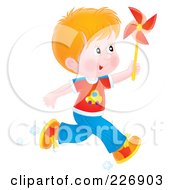 Poster, Art Print Of Airbrushed Red Haired Boy Running With A Pinwheel