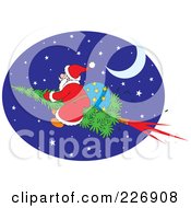 Poster, Art Print Of Santa Flying On A Christmas Tree Rocket