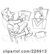 Poster, Art Print Of Coloring Page Outline Of A Male Artist Drawing A Still Life