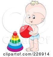 Poster, Art Print Of Blond Baby Boy Playing With A Ball And Rings