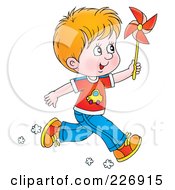 Poster, Art Print Of Red Haired Boy Running With A Pinwheel