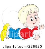 Poster, Art Print Of Cute Blond Toddler Boy Playing On His Tummy