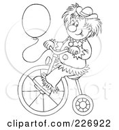 Poster, Art Print Of Coloring Page Outline Of A Clown With A Balloon Riding A Bike