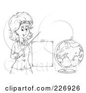 Coloring Page Outline Of A Female Teacher Discussing Geography