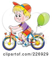 Poster, Art Print Of Blond Boy Riding A Bike With A Balloon Attached