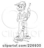 Poster, Art Print Of Coloring Page Outline Of A Man Sweeping A Floor