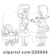 Coloring Page Outline Of Two Women Chatting By A Baby