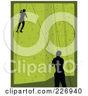 Poster, Art Print Of Pair Of Rock Climbers Scaling A Green Climbing Wall
