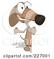 Royalty Free RF Clipart Illustration Of A Cartoon Brown Pookie Wiener Dog Looking Around A Blank Sign by Julos