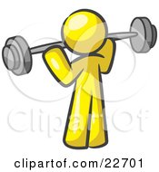Poster, Art Print Of Yellow Man Lifting A Barbell While Strength Training