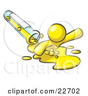 Yellow Man Emerging From Spilled Chemicals Pouring Out Of A Glass Test Tube In A Laboratory by Leo Blanchette
