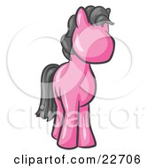 Clipart Illustration Of A Cute Pink Pony Horse Looking Out At The Viewer