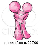 Clipart Illustration Of A Pink Man Gently Embracing His Lover Symbolizing Marriage And Commitment