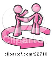 Pink Salesman Shaking Hands With A Client While Making A Deal
