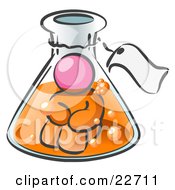 Pink Man Trapped Inside A Bubbly Potion In A Laboratory Beaker With A Tag Around The Bottle