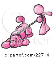 Clipart Illustration Of A Pink Man Walking A Dog That Is Pulling On A Leash