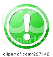 Royalty Free RF Clipart Illustration Of A Round Green And White Shiny Exclamation Point Button Icon