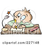 Toon Guy Poking His Nostril With A Pencil While Writing At A Desk