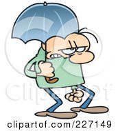 Poster, Art Print Of Grumpy Toon Guy Walking With An Umbrella